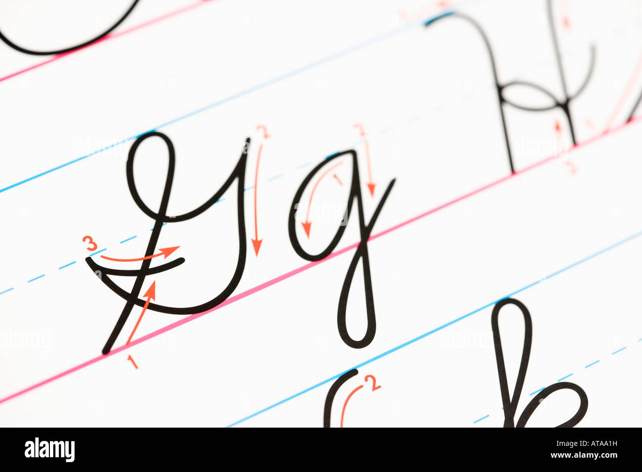 Close up della grafia corsiva pratica pagina Foto Stock