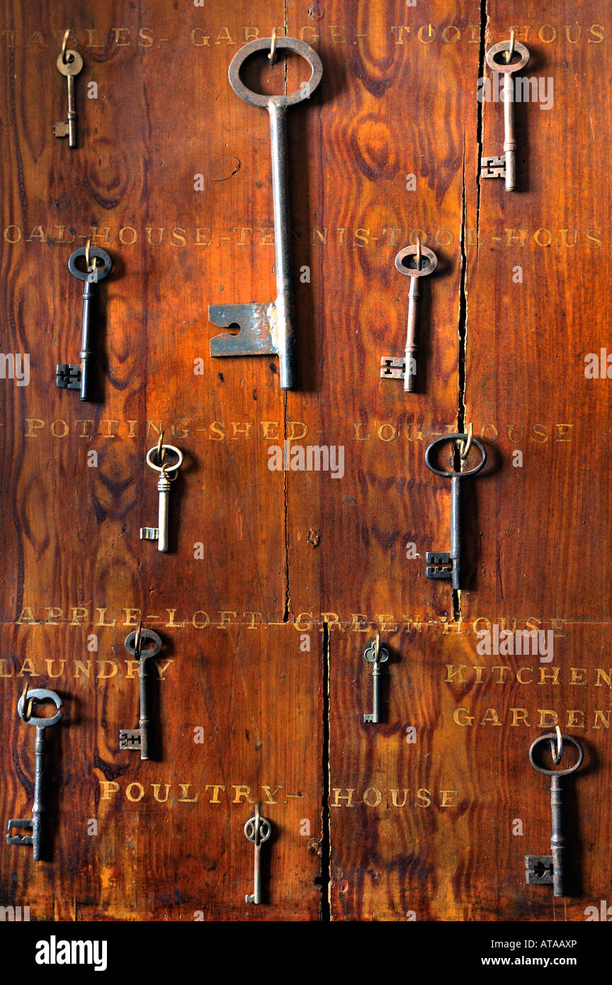 Vittoriano scheda chiave con vecchie chiavi per la casa e il giardino degli edifici Foto Stock