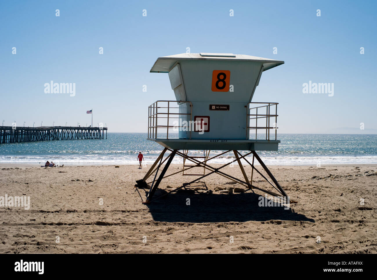 Un bagnino shack a Malibu Beach in California con oceano pacifico Foto Stock