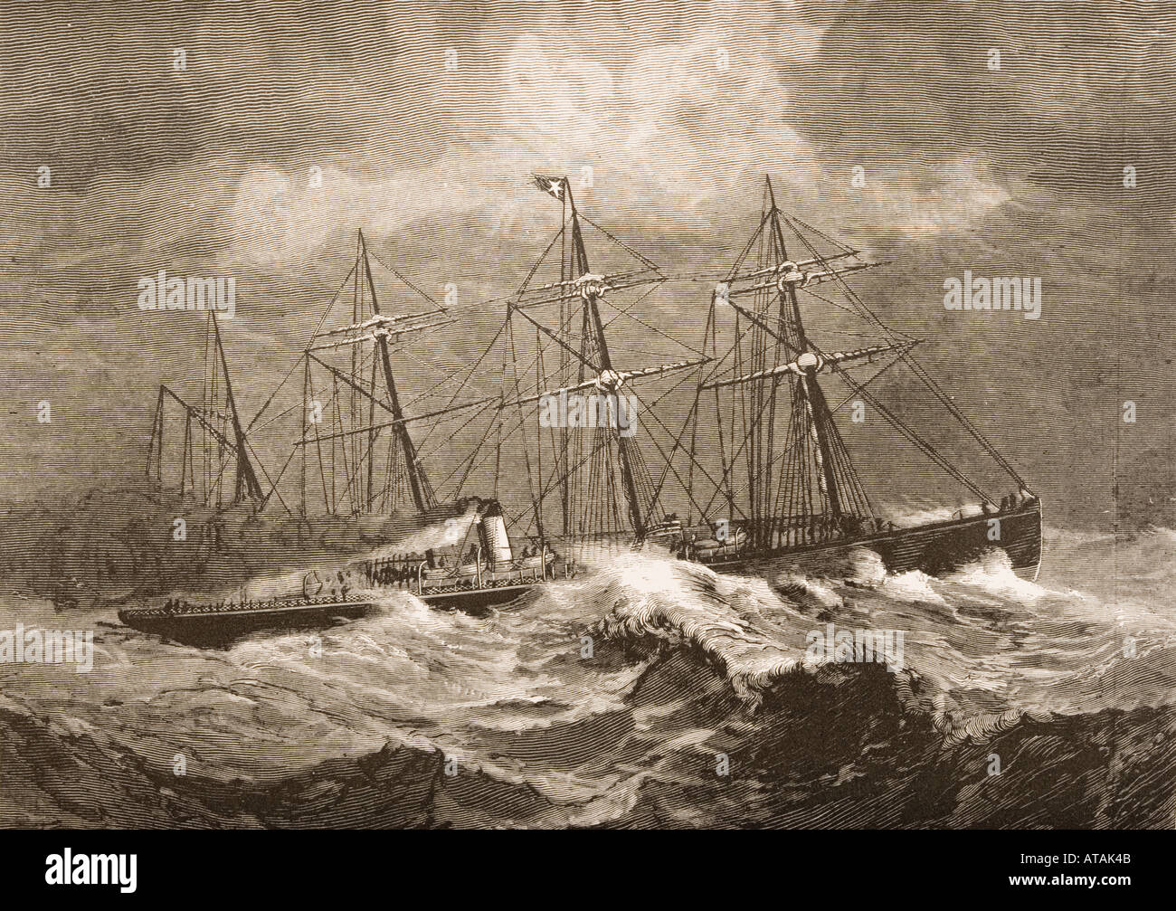 Il 3867] tonnellate piroscafo Celtic la traversata dell'Atlantico in inverno in 1870. Foto Stock