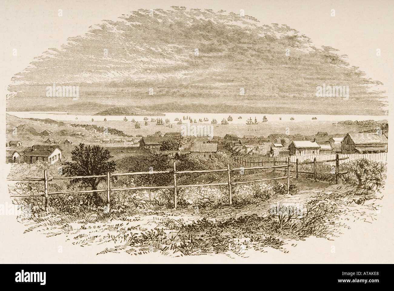 Vista generale di San Francisco, California nel 1849. Foto Stock