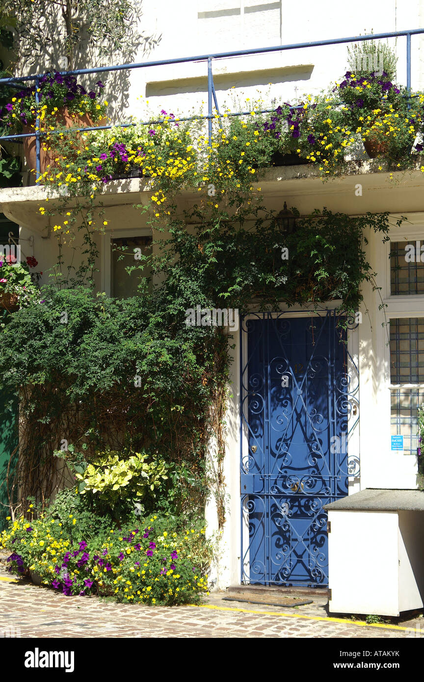A Londra mews. Porta blu e verde su un London mews house Foto Stock