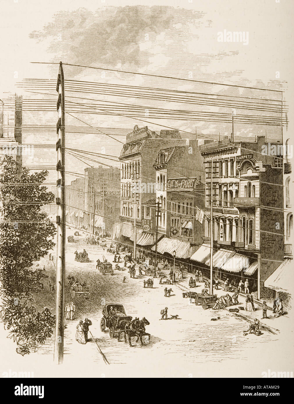 Clark Street. Chicago. Illinois nel 1870. Da American immagini disegnate con penna e matita da don Samuele Manning circa 1880. Foto Stock