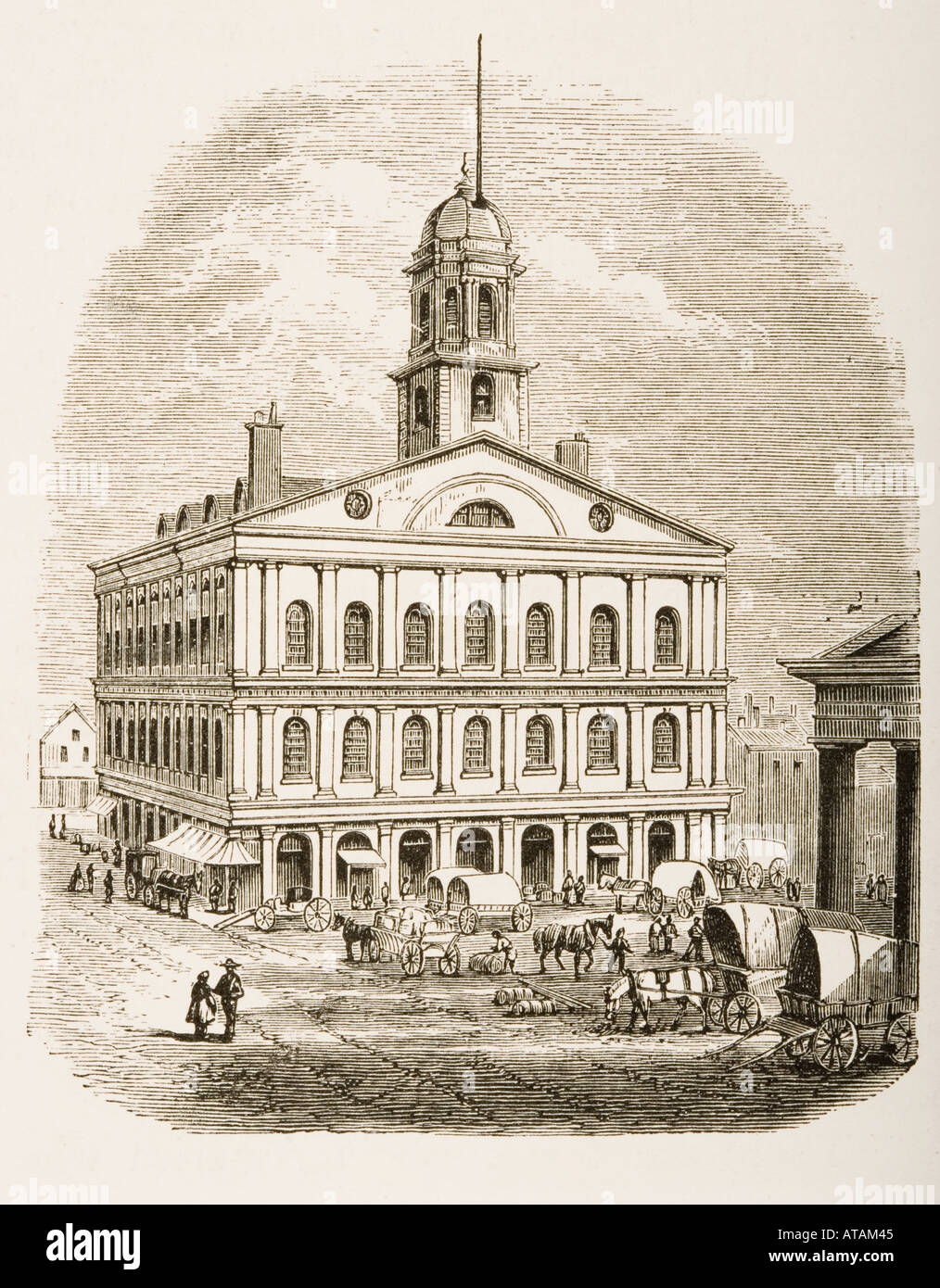 Boston, Massachusetts. Faneuil Hall nel 1870. Da American immagini disegnate con penna e matita da don Samuele Manning circa 1880 Foto Stock