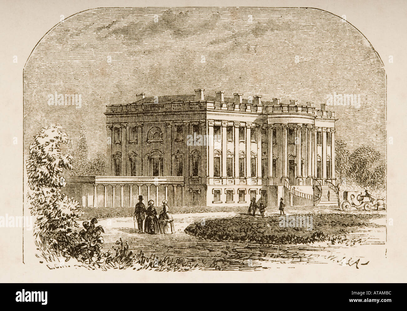 La Casa Bianca a Washington DC nel 1870. Da American immagini disegnate con penna e matita da don Samuele Manning circa 1880. Foto Stock