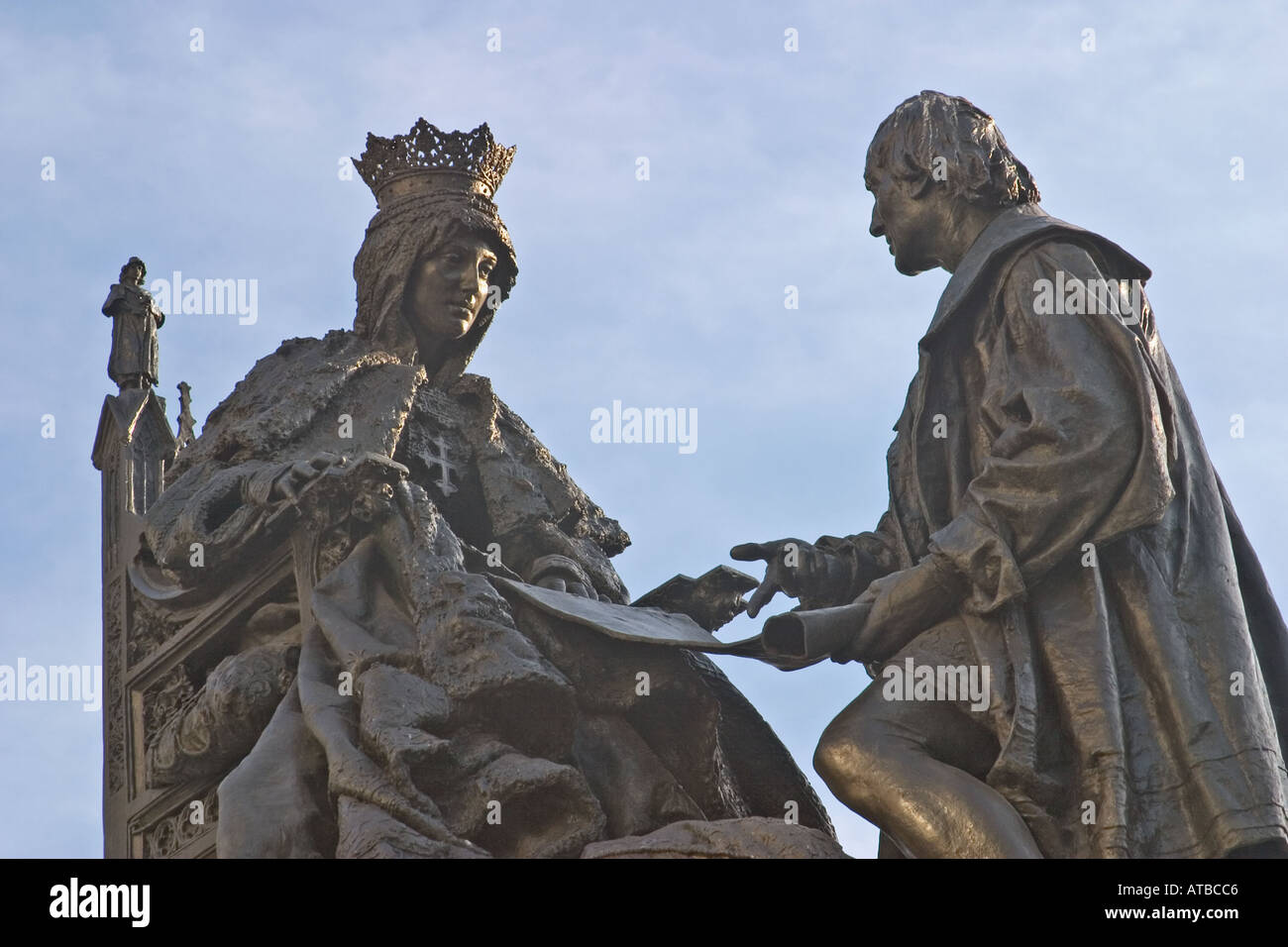 Granada Spagna Plaza Isabel la Catolica Monumento a Santa Fe accordo tra Isabel e Columbus Foto Stock