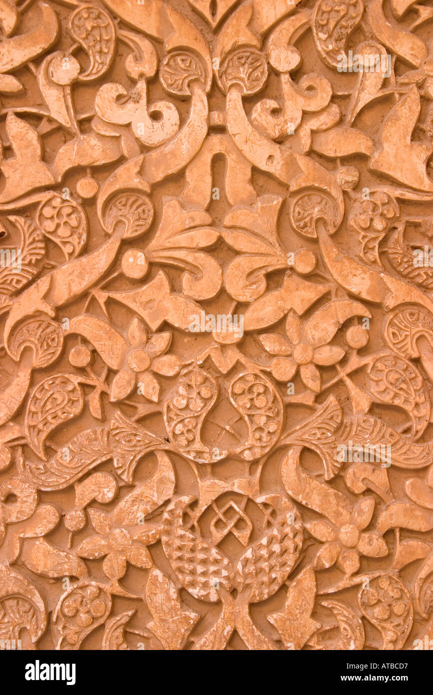 Granada Spagna stucco decorativo opera in La Alhambra Foto Stock