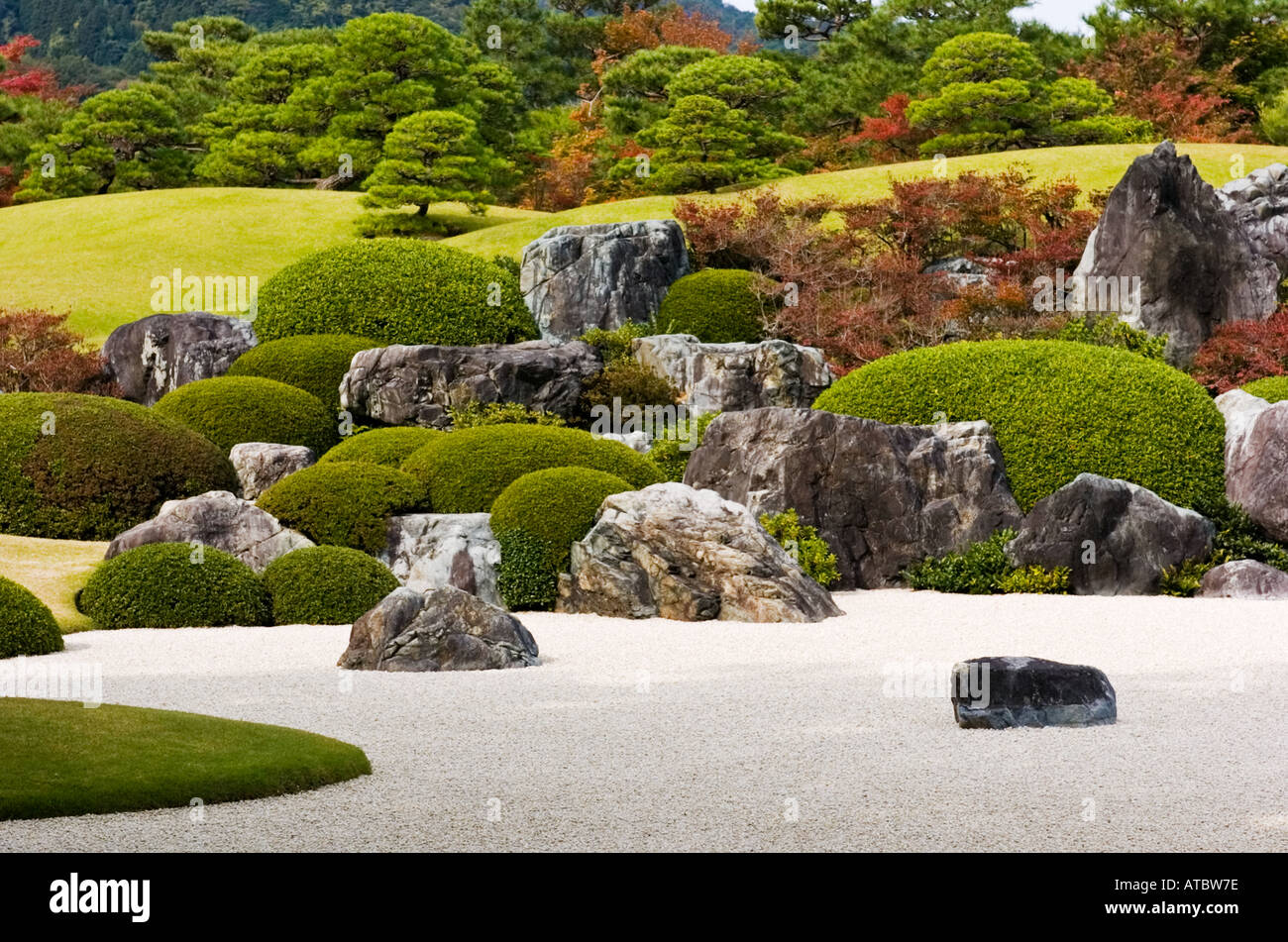 Dettaglio del paesaggio secco giardino alla famosa Adachi Museo di Arte in Giappone Foto Stock