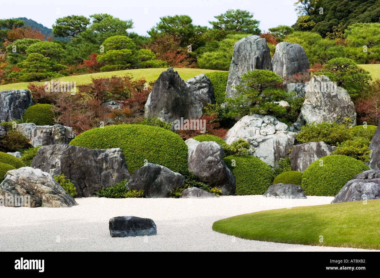 Il paesaggio secco giardino presso la famosa Adachi Museo di Arte in Giappone Foto Stock
