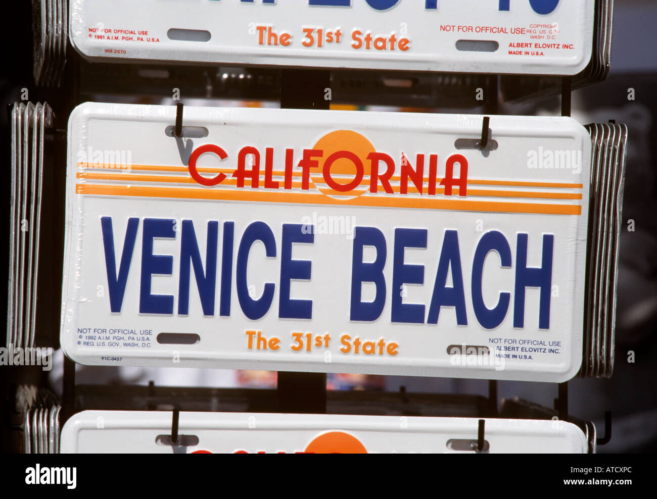 La spiaggia di Venezia Souvenir della targa, Venice Beach, Los Angeles, California, Stati Uniti d'America Foto Stock