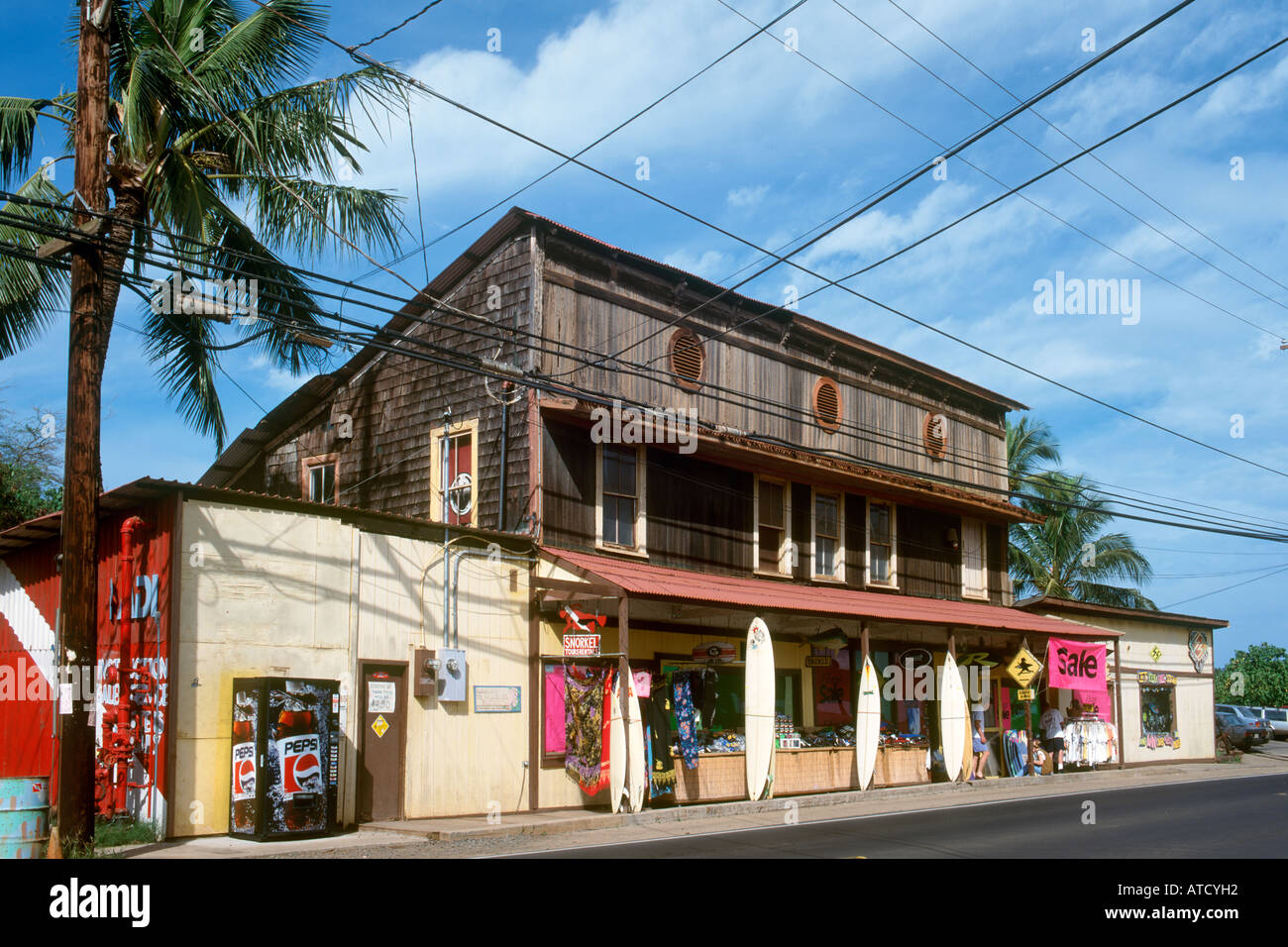 Negozio di surf in Haleiwa, North Shore Oahu, Hawaii, STATI UNITI D'AMERICA Foto Stock