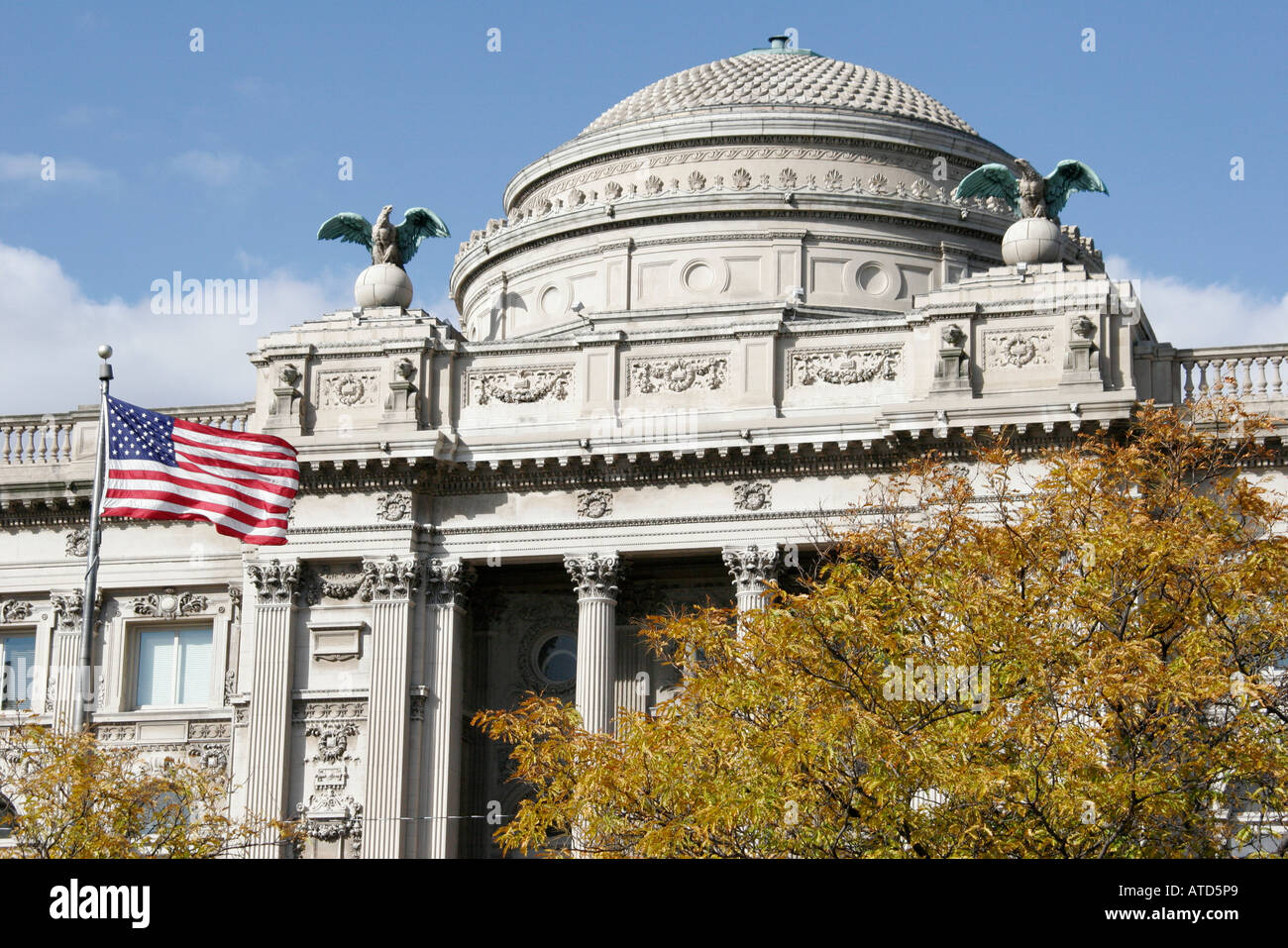 Milwaukee Wisconsin, West Wisconsin Avenue, Milwaukee Public Library, albero, colori autunnali, cambio foglie, autunno, stagione, alberi, meteo, WI061014123 Foto Stock