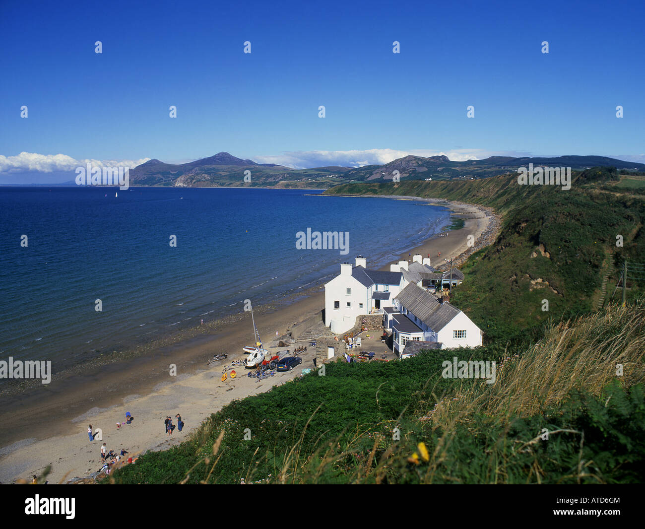 Morfa Nefyn e Yr Eifl da Porth Dinllaen fine della spiaggia Llŷn Peninsula North Wales UK Foto Stock