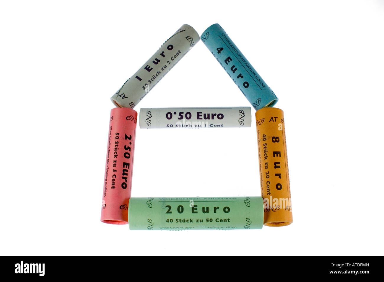 Monete metalliche in euro e laminati ordinati Foto Stock