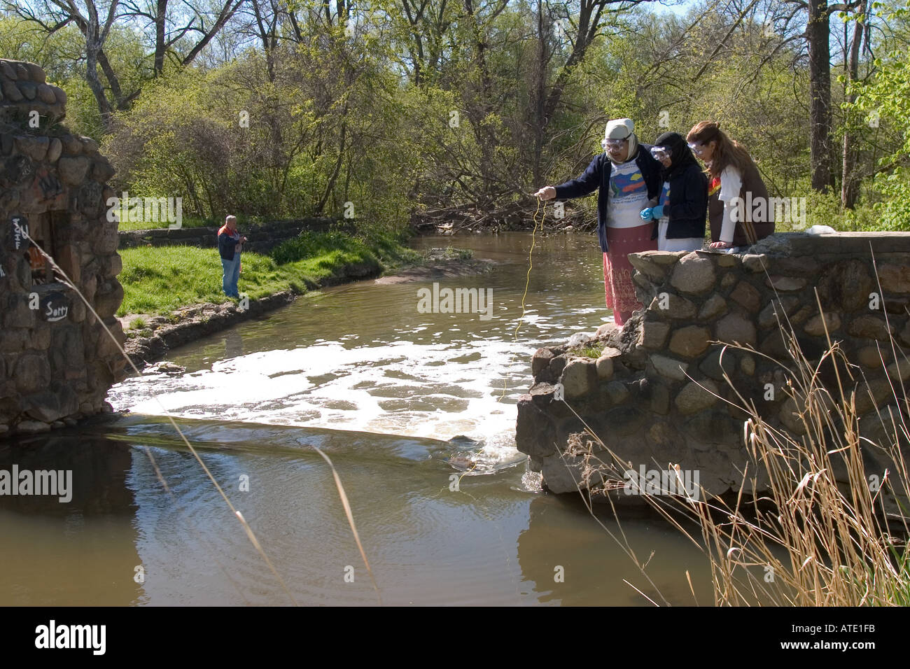 Alta scuola gli studenti a studiare l'ecologia del Rouge River vicino a Detroit Foto Stock