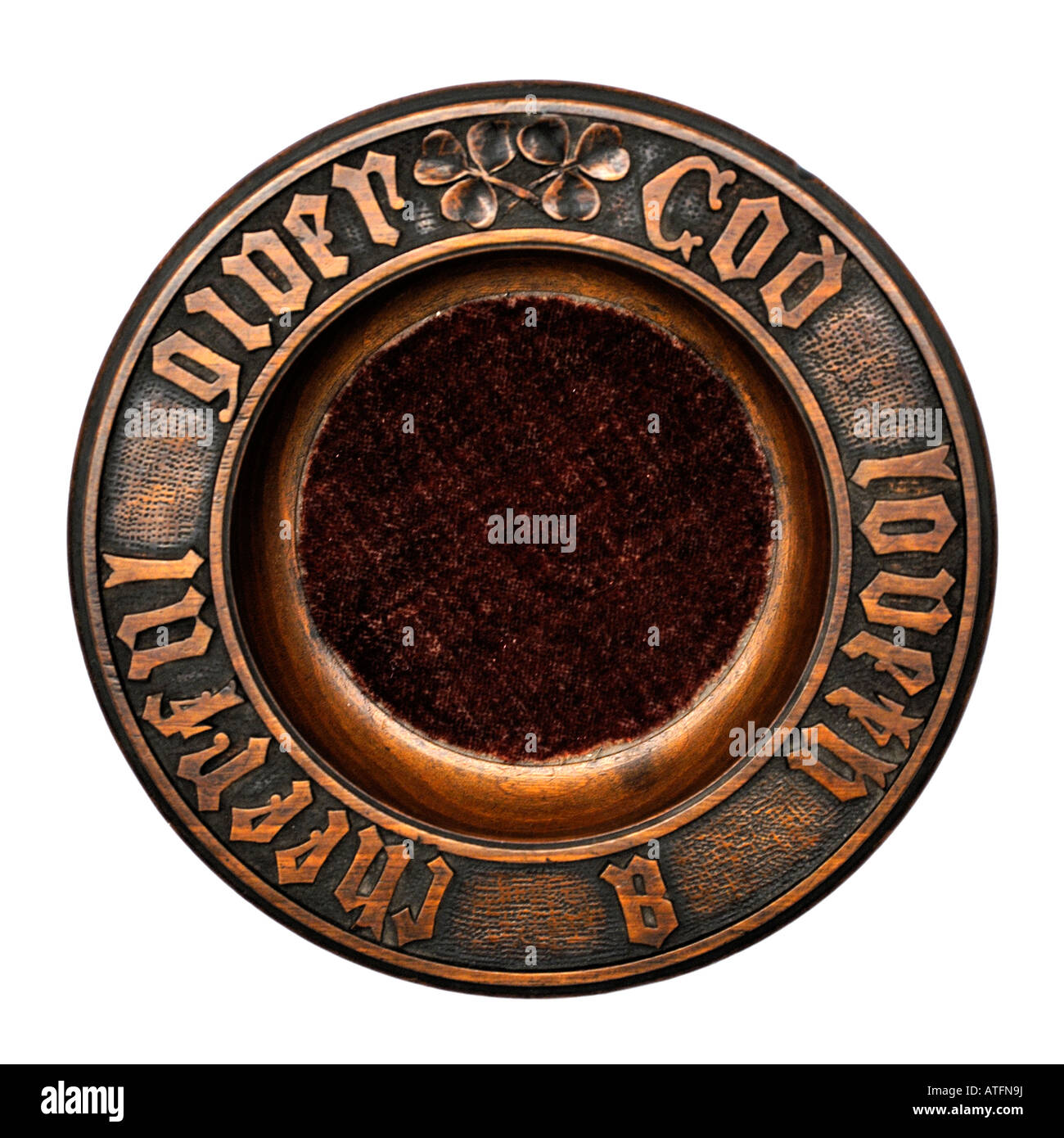 Un legno vittoriano piastra di raccolta da una chiesa o cappella Foto Stock