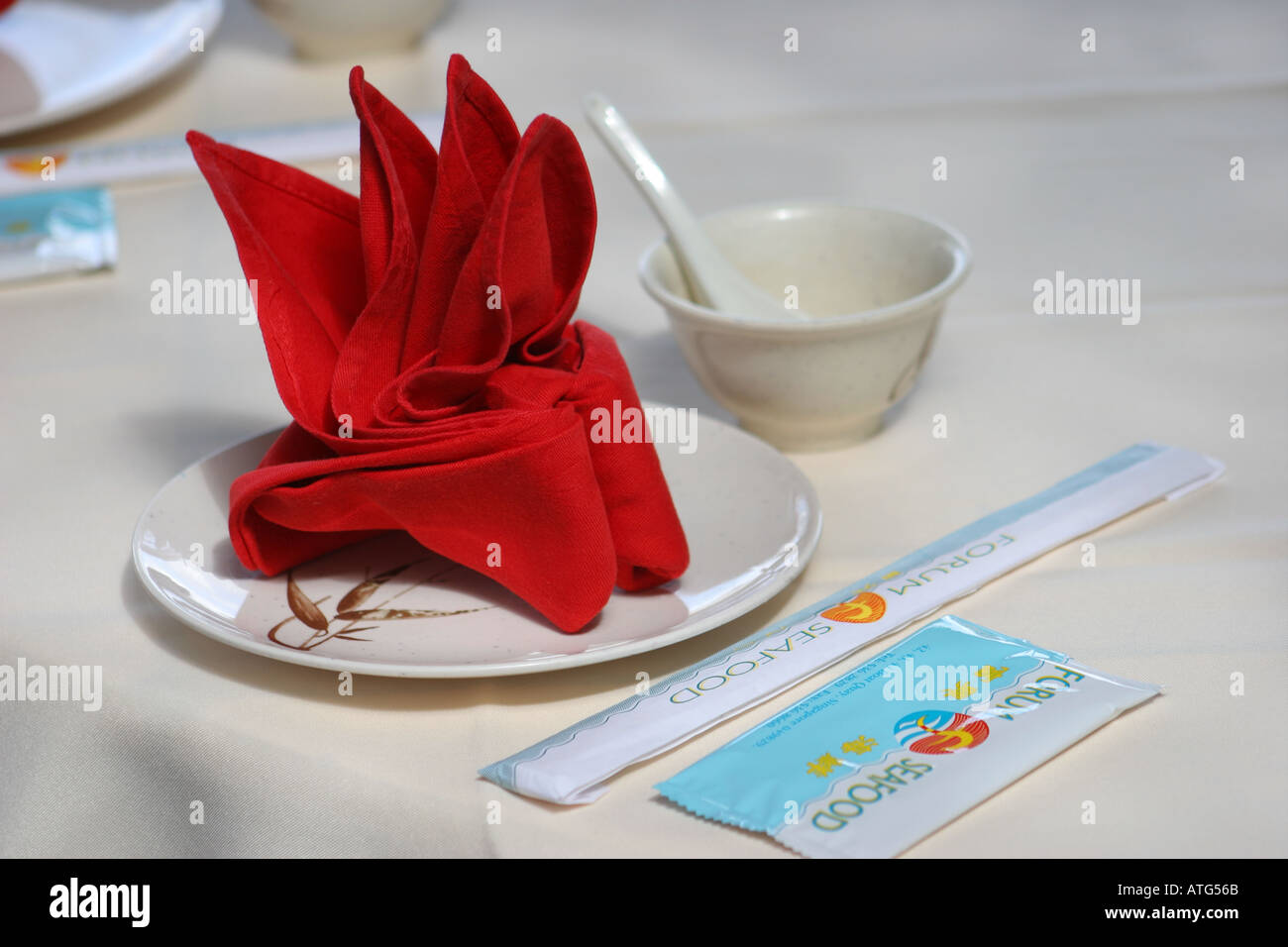 Impostazione tabella Forum Seafood Restaurant Boat Quay Singapore Foto Stock