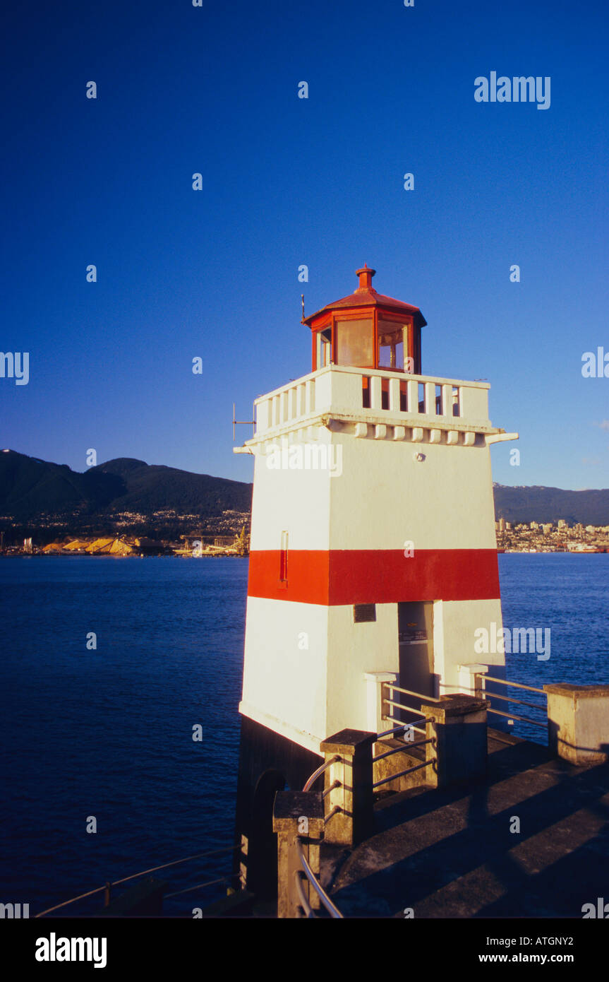 Vista del faro nel punto Brockton Stanley Park, Vancouver, British Columbia, Canada Foto Stock
