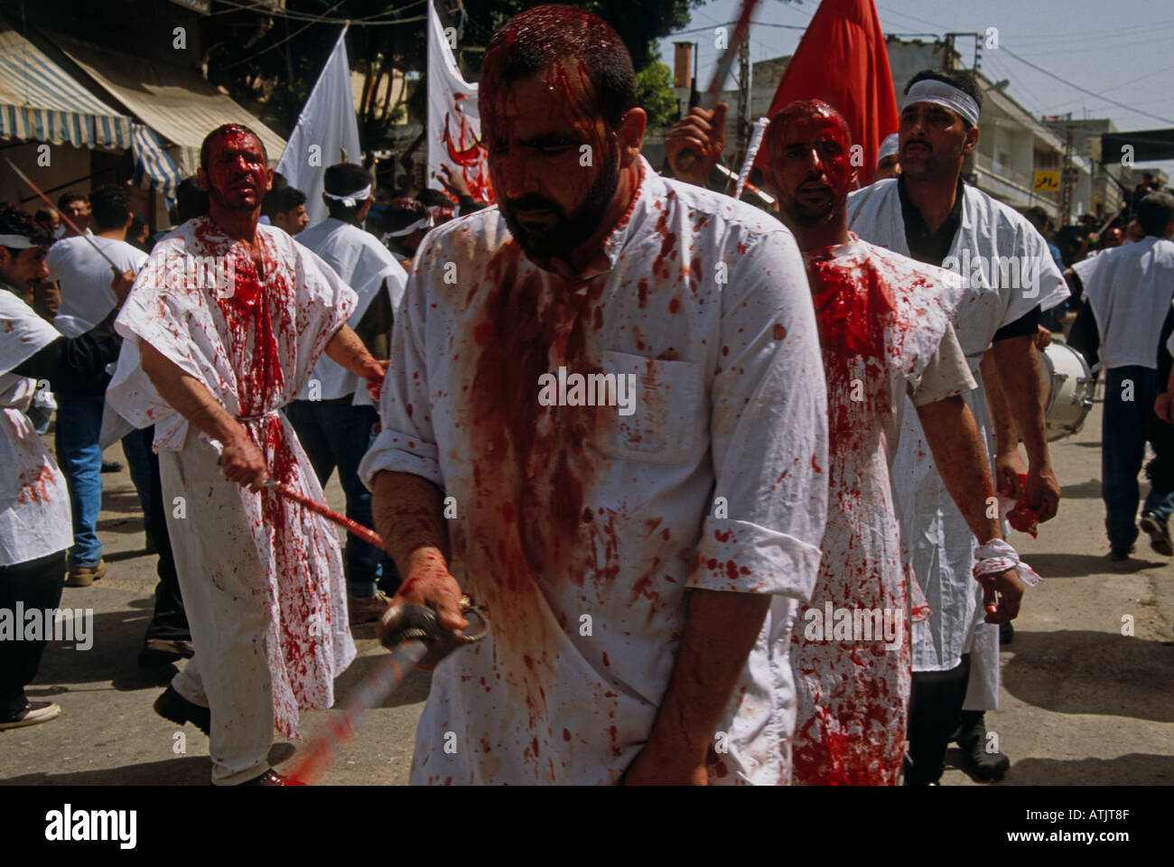 I musulmani sciiti in Libano commemorare il Ashura il decimo giorno di Muharram Foto Stock