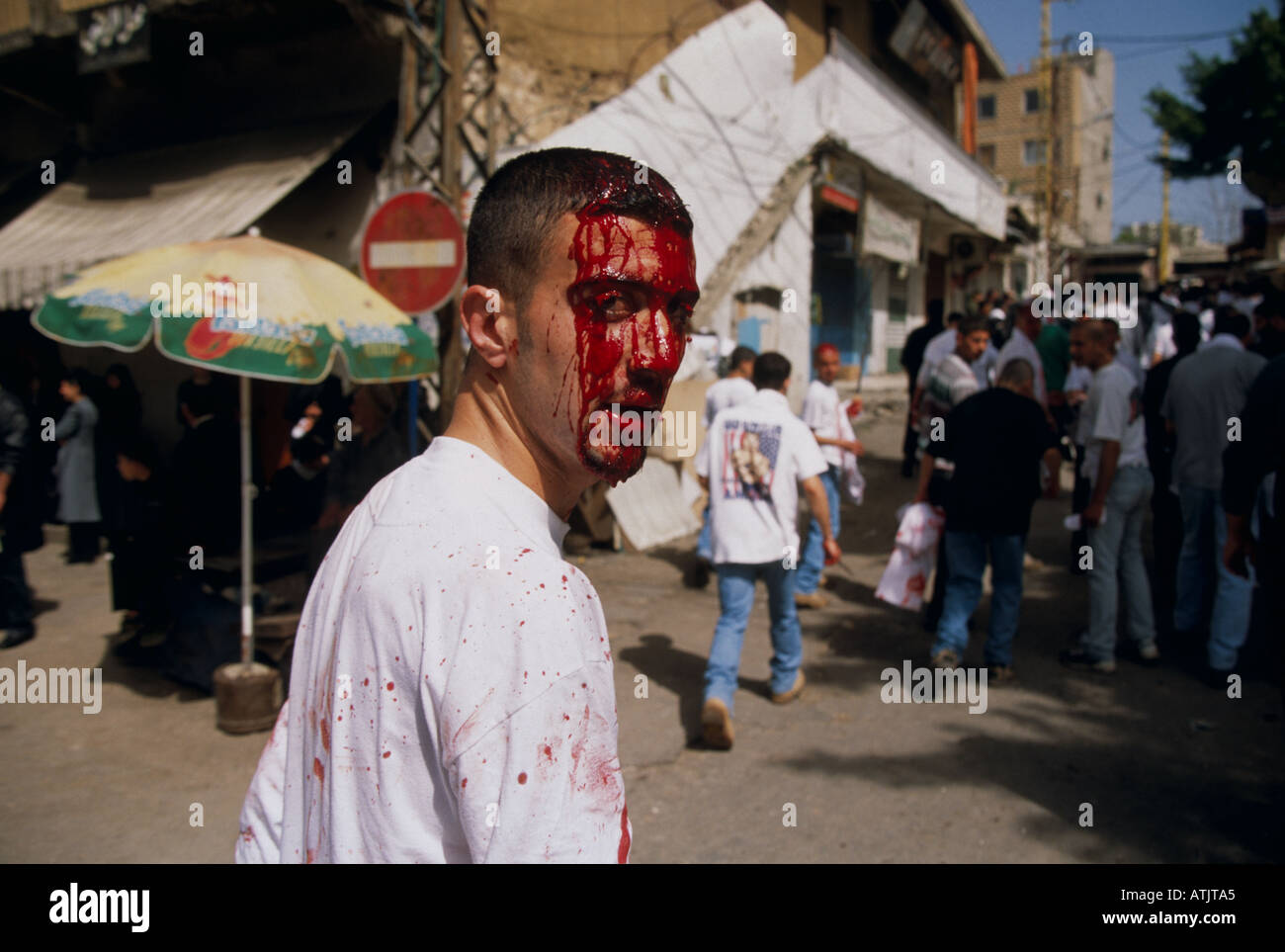 I musulmani sciiti in Libano commemorare il Ashura il decimo giorno di Muharram Foto Stock