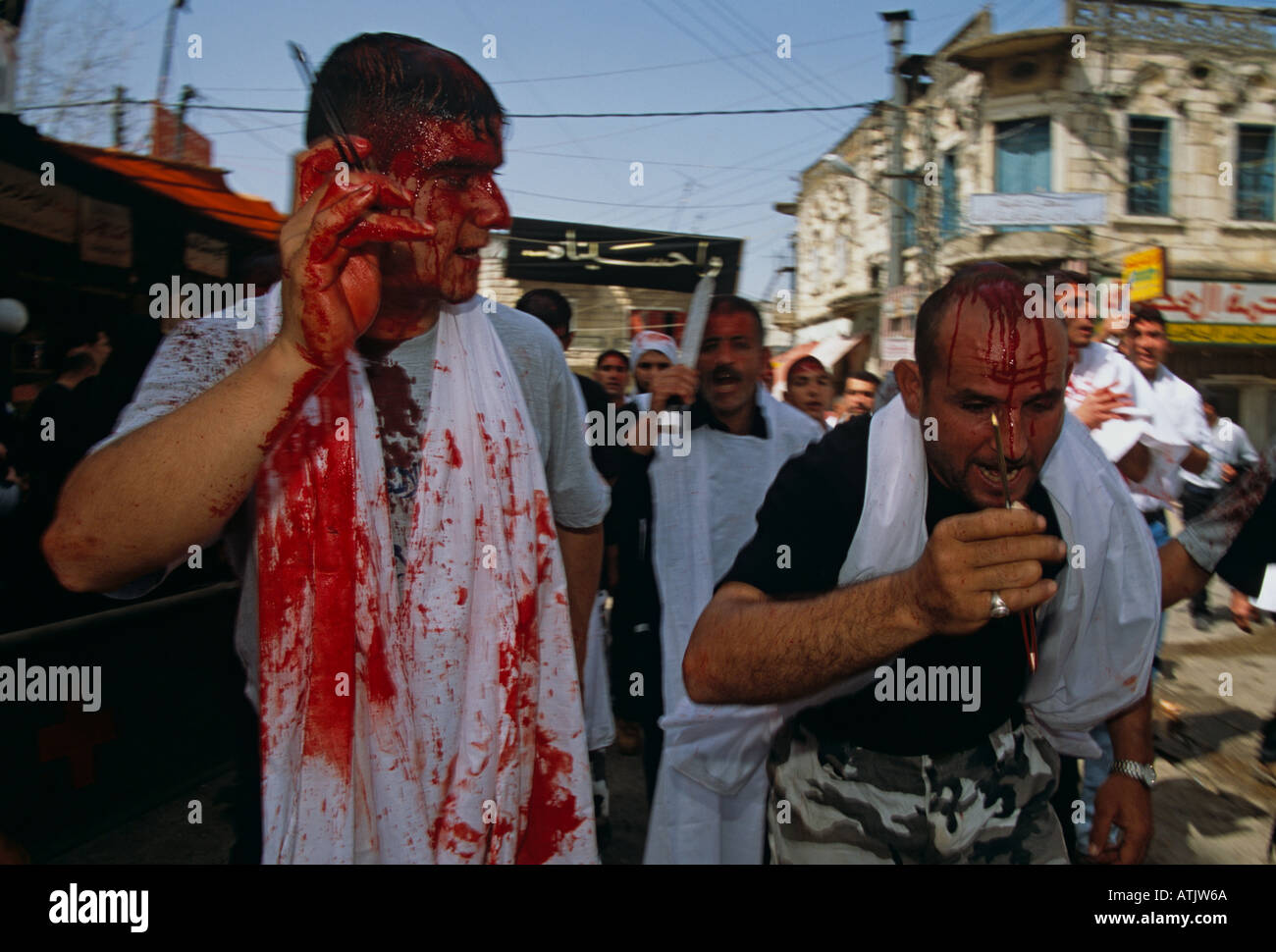 I musulmani sciiti in Libano commemorare il Ashura il decimo giorno di Muharram Foto Stock