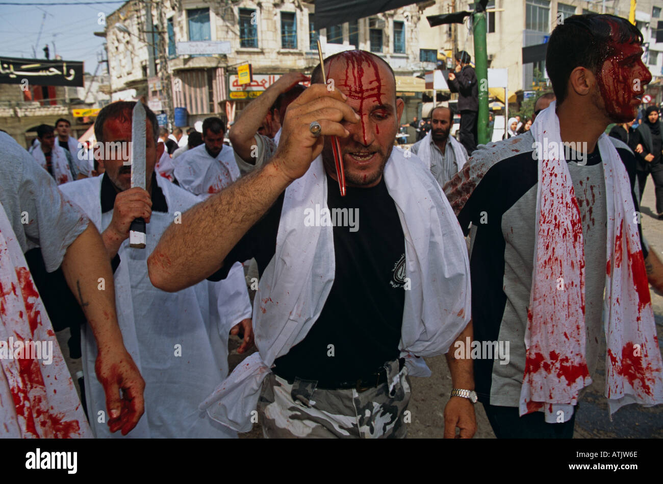 I musulmani sciiti in Libano commemorare il Ashura il decimo giorno di Muharram Foto Stock
