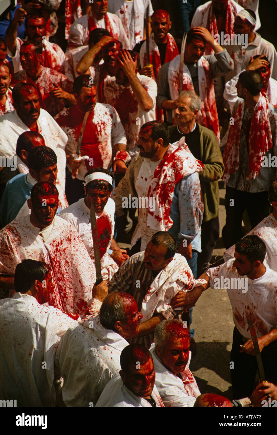I musulmani sciiti in Libano commemorare il Ashura il decimo giorno di Muharram Foto Stock