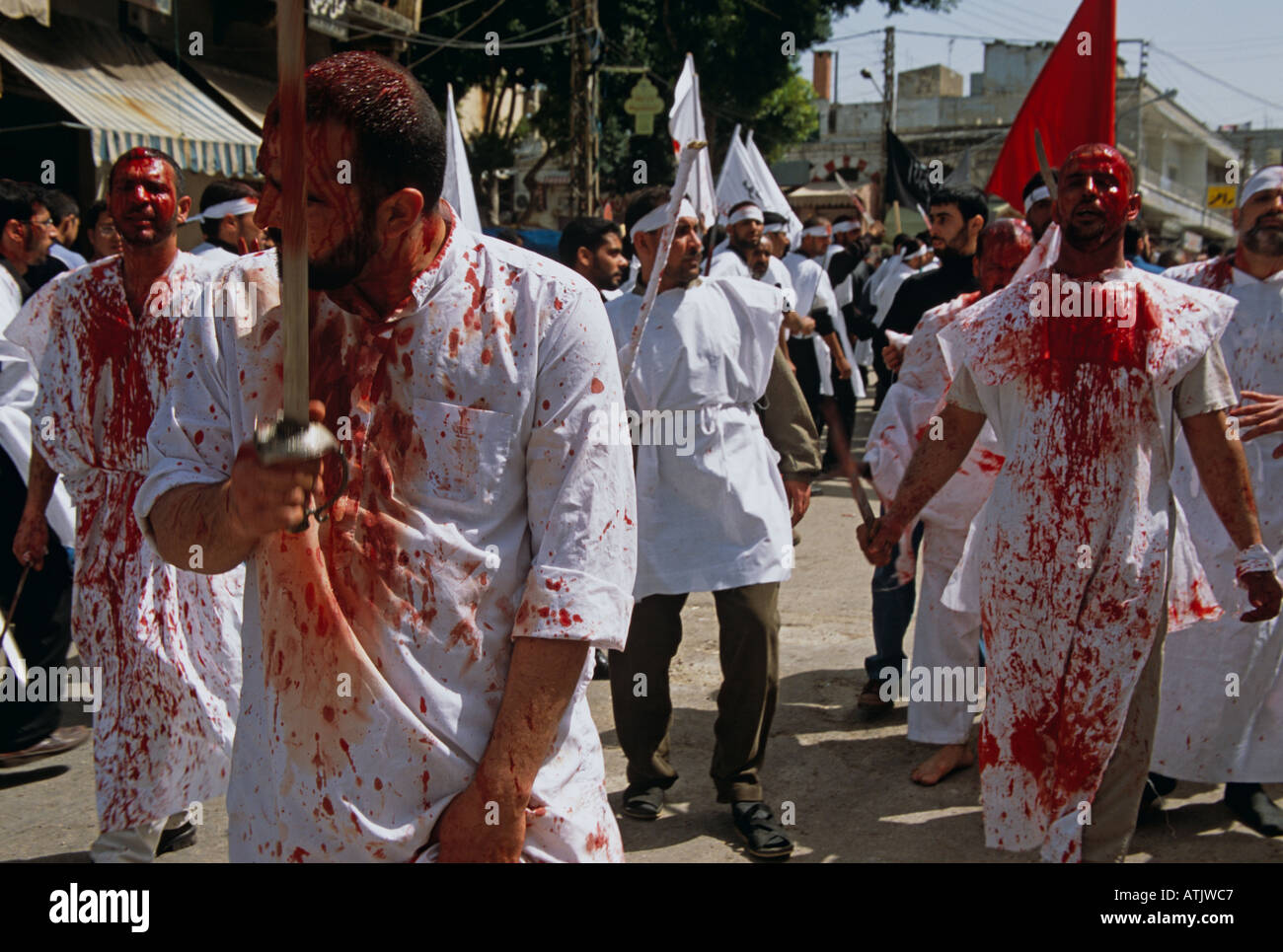 I musulmani sciiti in Libano commemorare il Ashura il decimo giorno di Muharram Foto Stock