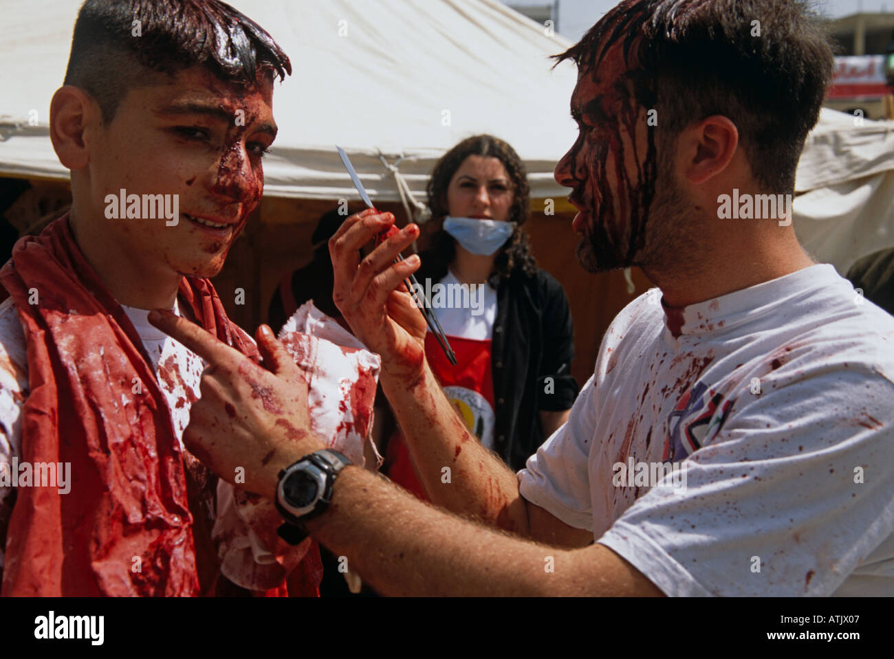 I musulmani sciiti in Libano commemorare il Ashura il decimo giorno di Muharram Foto Stock