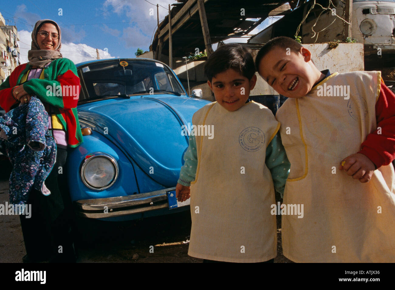 Bambini palestinesi a Shatila campo profughi a Beirut Libano Foto Stock