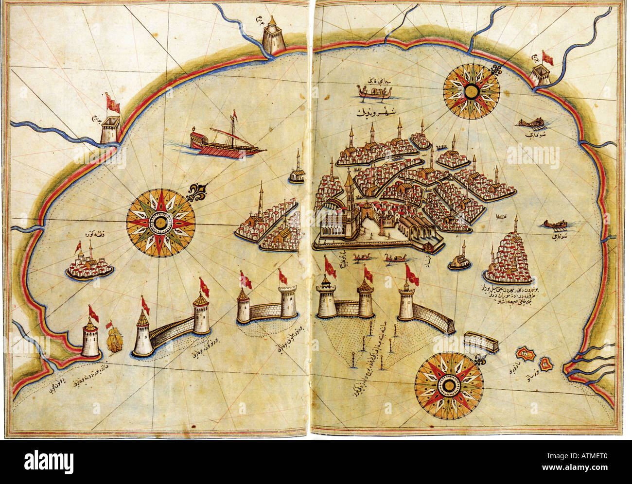 Grafico Storico di Venezia di Piri Reis Kitab ho Bahriye Istanbul biblioteca universitaria della Turchia Foto Stock