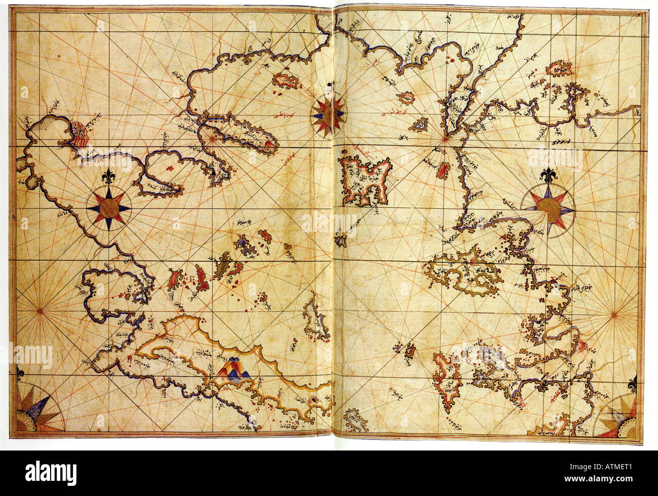 Grafico Storico a nord del Mar Egeo da Piri Reis Kitab ho Bahriye Istanbul univeristy library Turchia Foto Stock