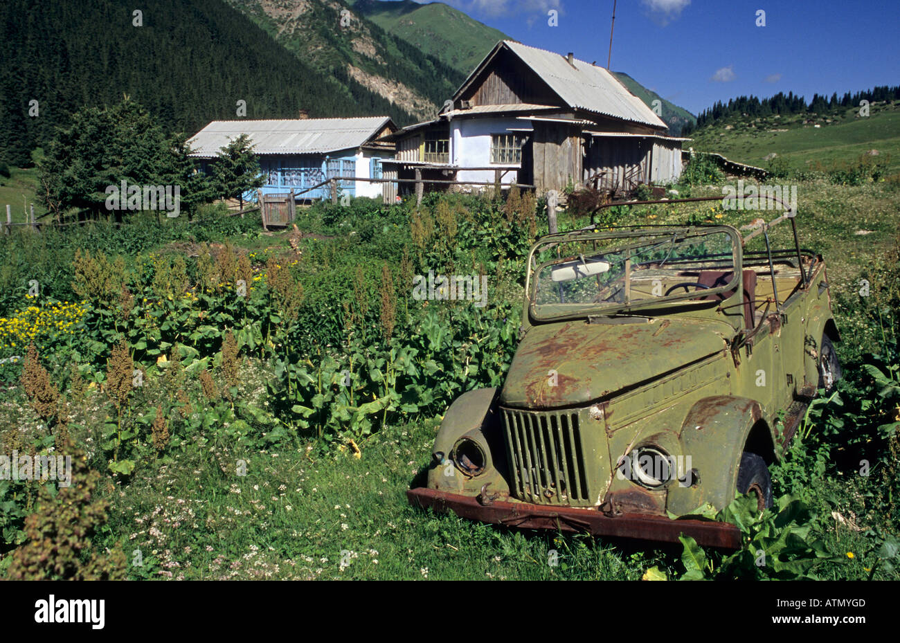 Agriturismo a Altyn Arashan valley Terskey Alatau montagne Tian Shan in Kirghizistan Foto Stock
