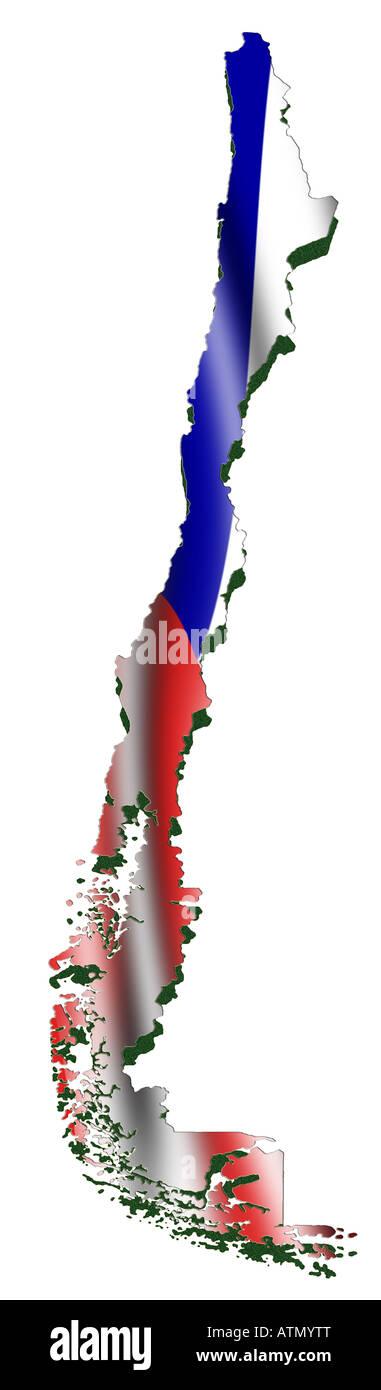 Mappa di contorno e Bandiera del Cile Foto Stock