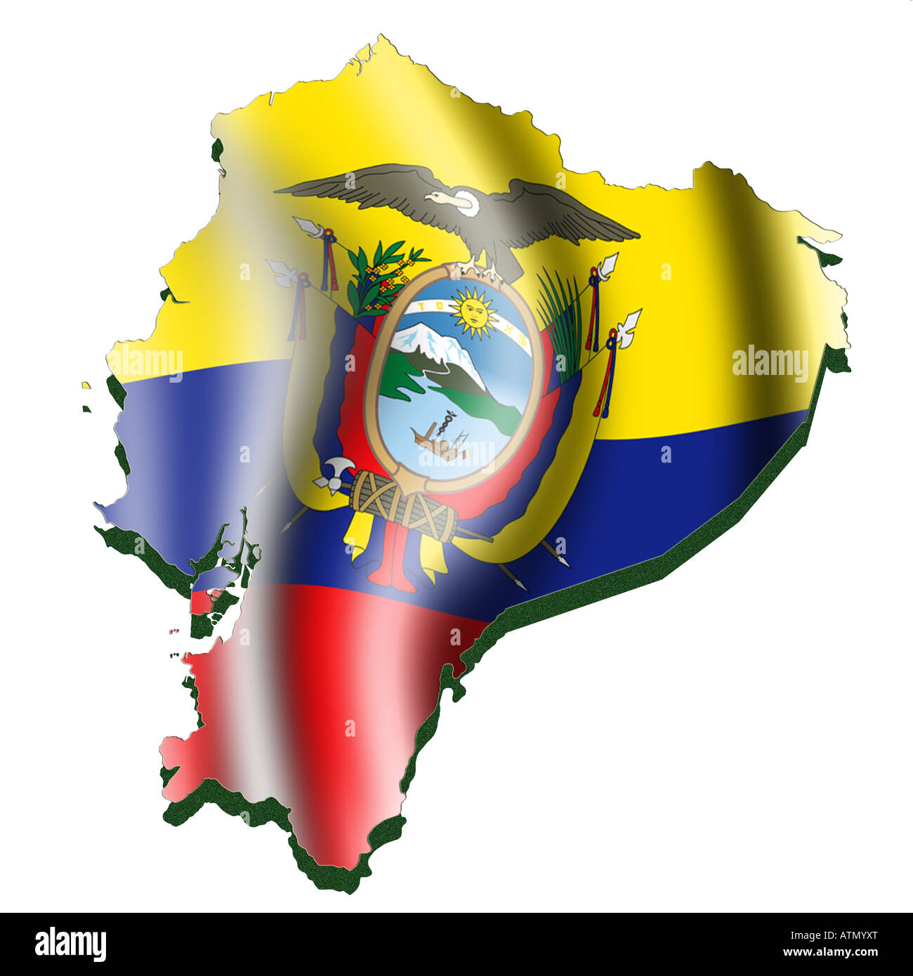 Mappa di contorno e bandiera dell Ecuador Foto Stock