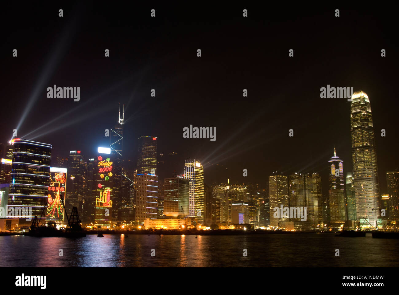 La luce laser show, Porto di Hong Kong, Cina Foto Stock