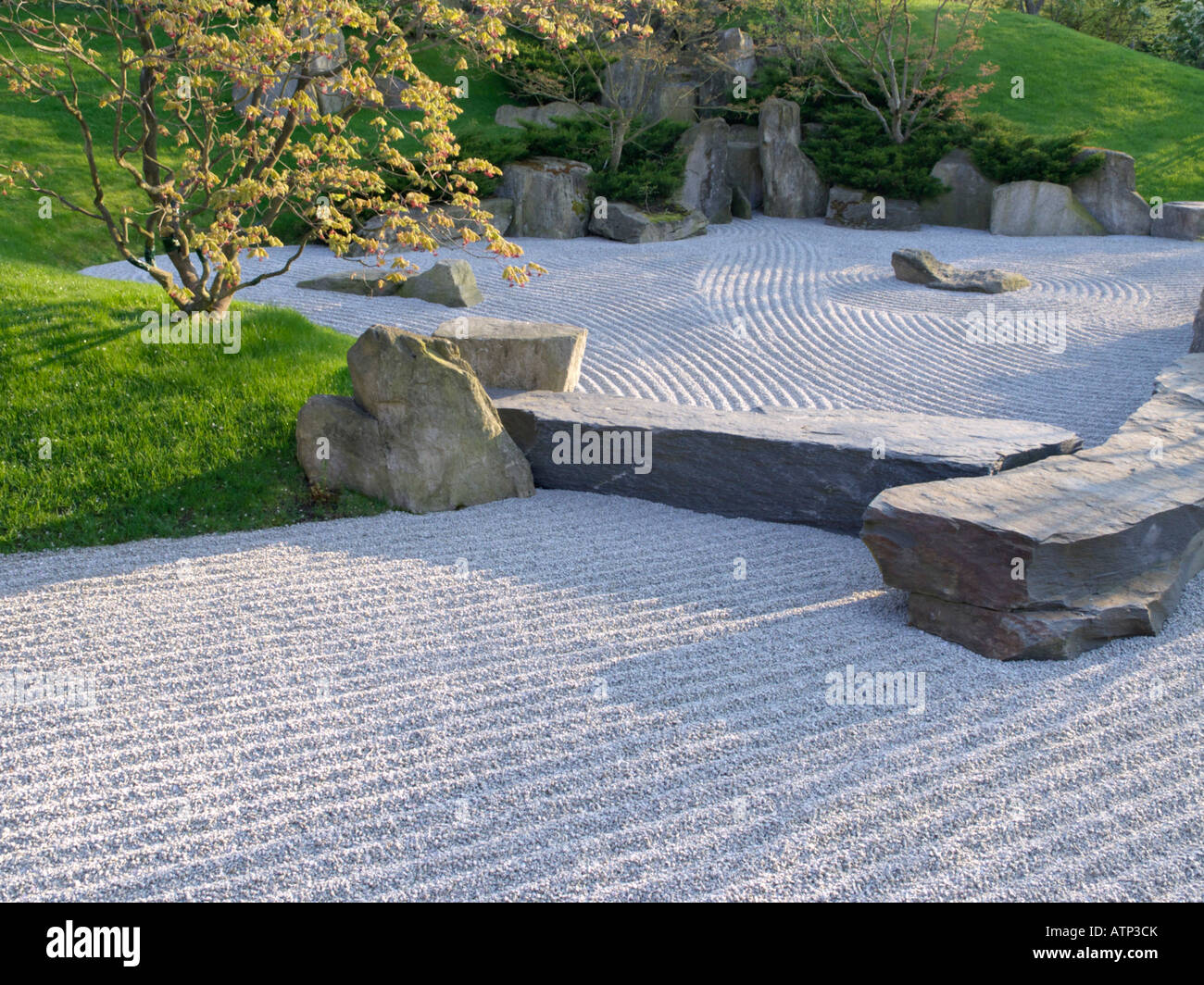 Paesaggio secco giardino, giardino giapponese, Erholungspark Marzahn di Berlino, Germania Foto Stock