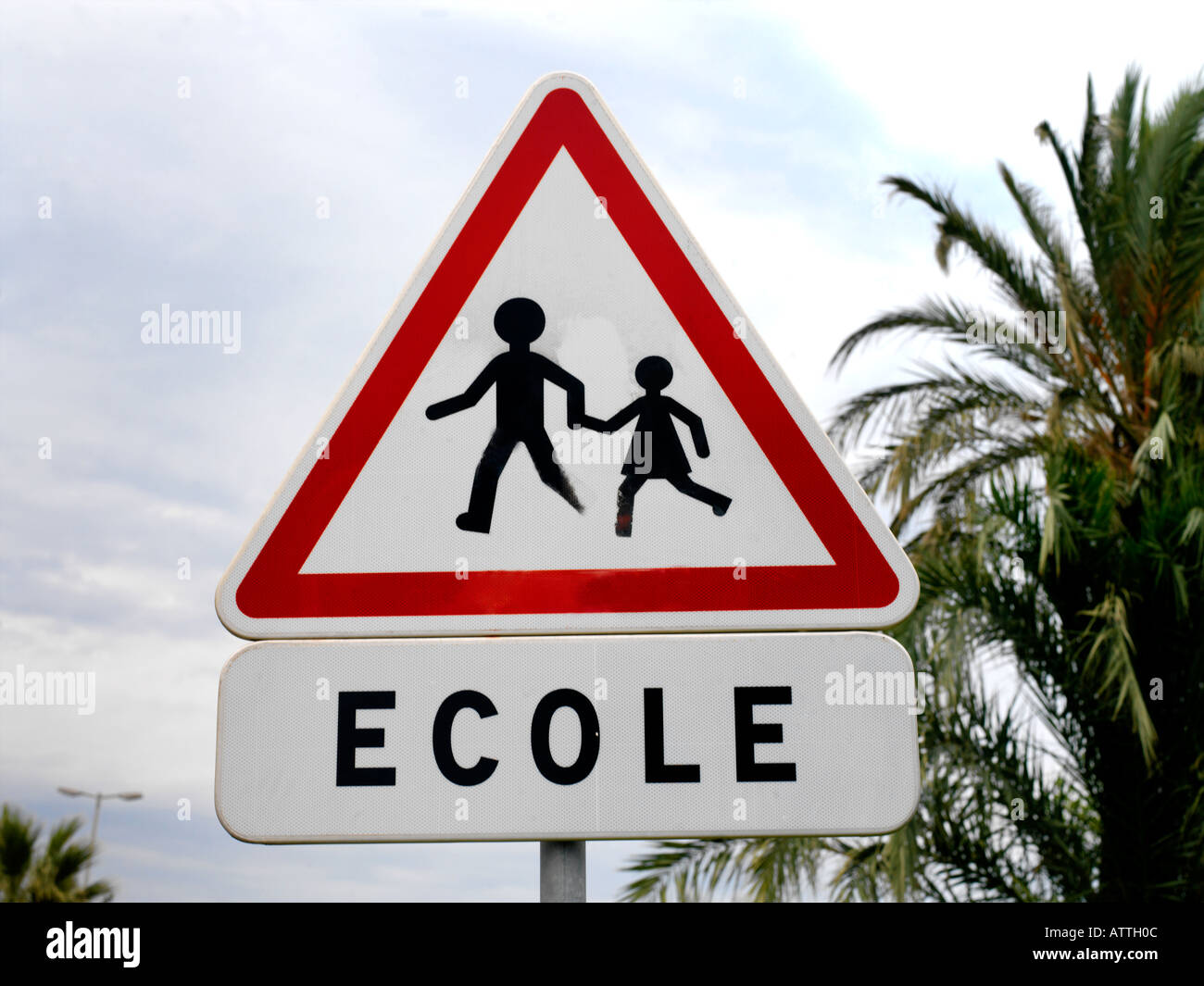 Languedoc Rousillon Francia School Road Sign Foto Stock