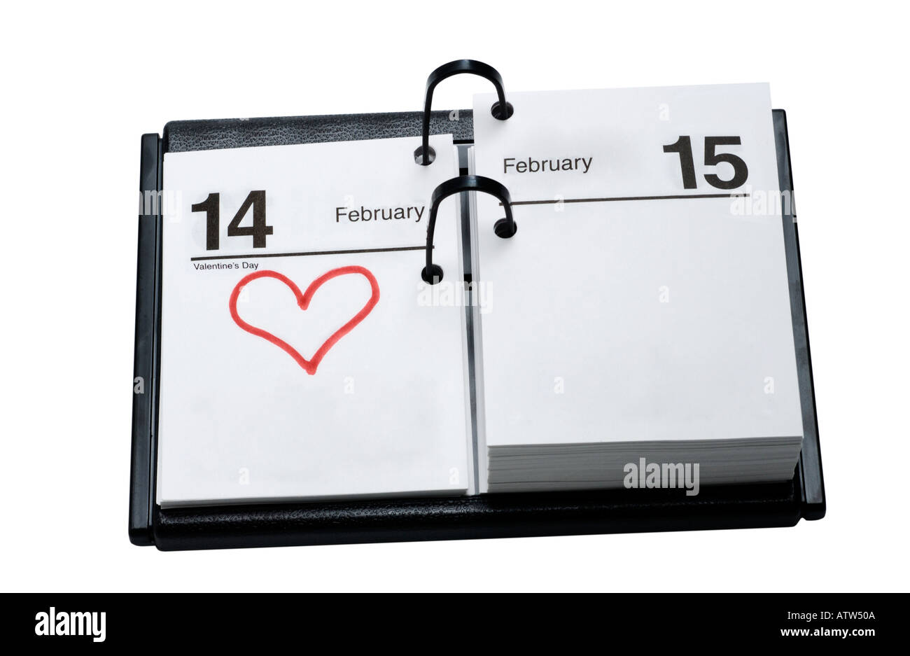 Escursioni Calendario con il giorno di San Valentino contrassegnati con un cuore rosso Foto Stock