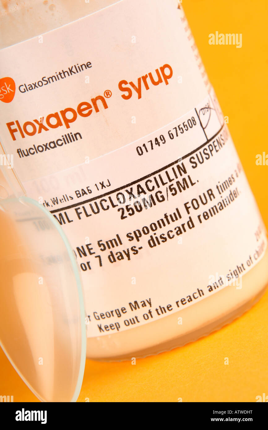 Farmaco antibiotico Floxapen sciroppo di sospensione liquida cucchiaio di  dose solo uso editoriale Foto stock - Alamy