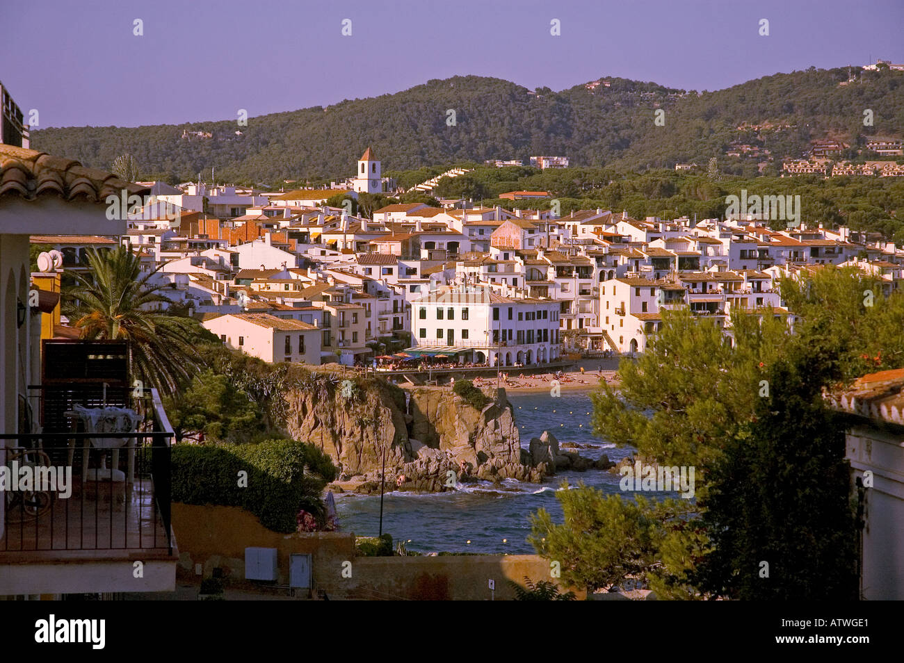 Vista in direzione di Calella de Palafrugell, Costa Brava Catalogna. Foto Stock