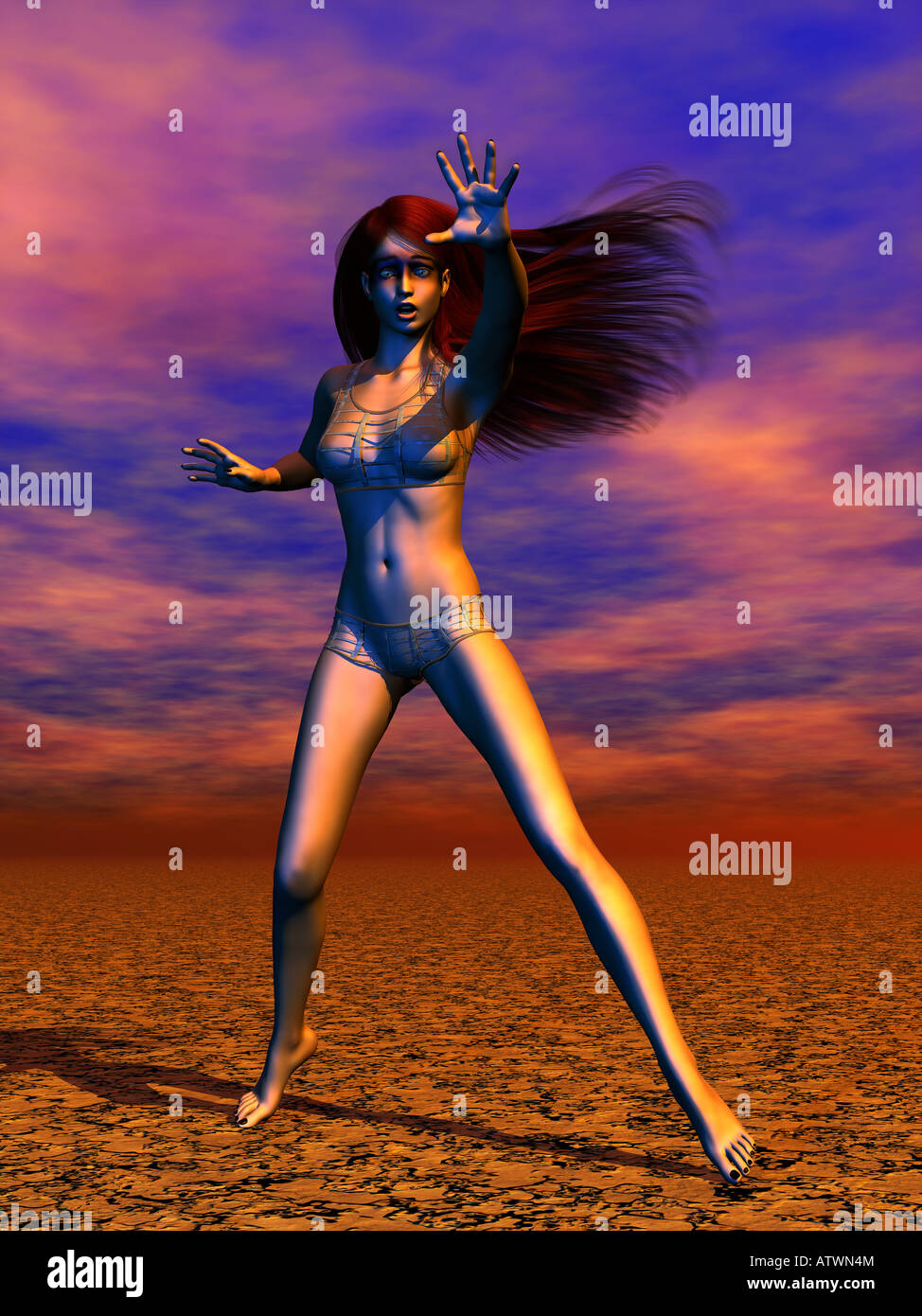 Supergirl in piedi sul campo indossando un bikini Foto Stock