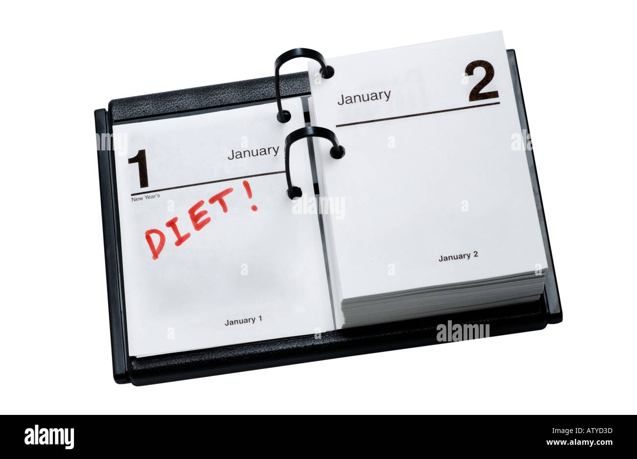 Escursioni Calendario con la dieta scritta come una nuova risoluzione anni Foto Stock