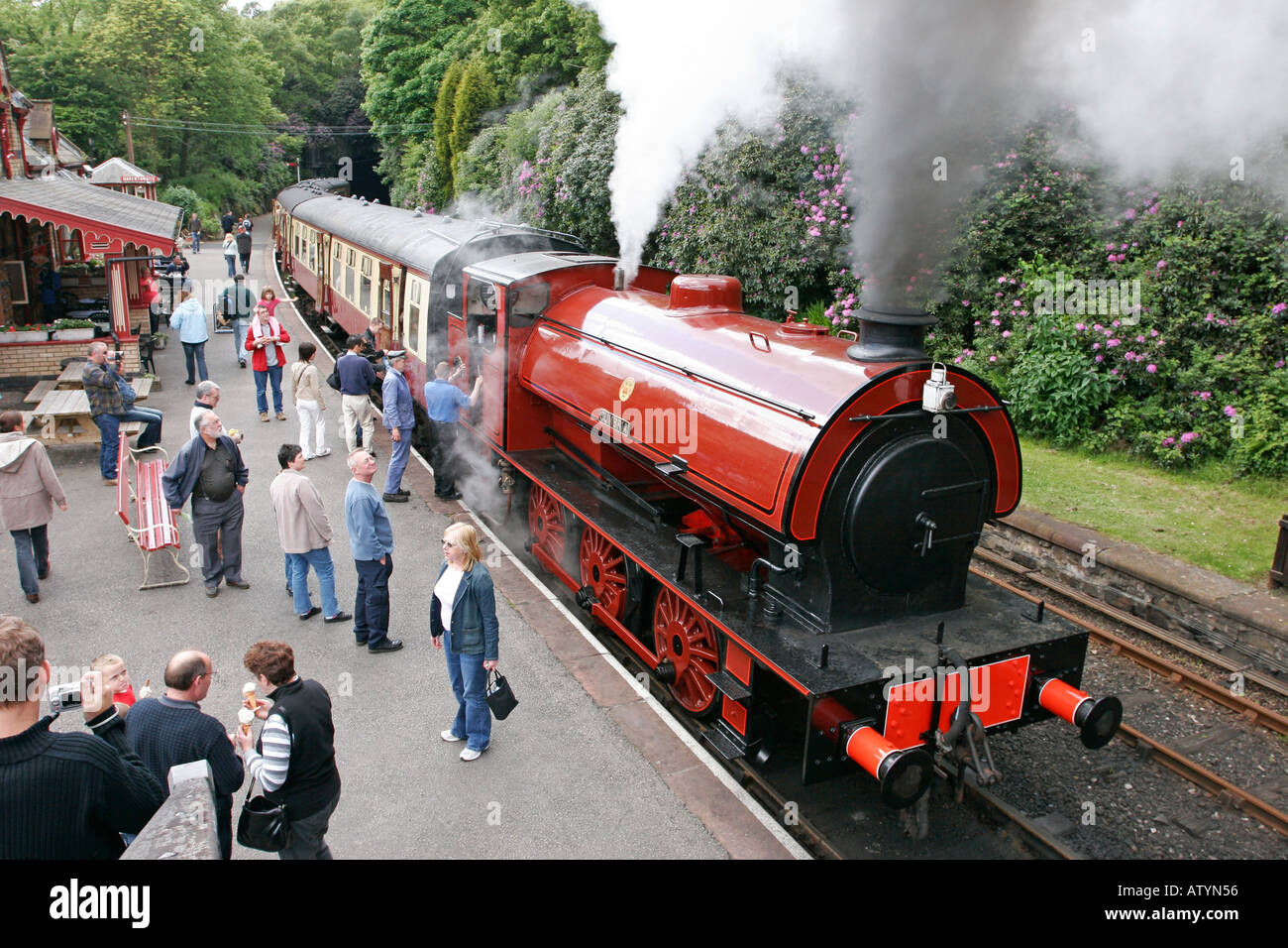 Il vapore Loco - Cumbria, a Lakeside & Haverthwaite ferroviarie, Ulverston, Cumbria. Foto Stock