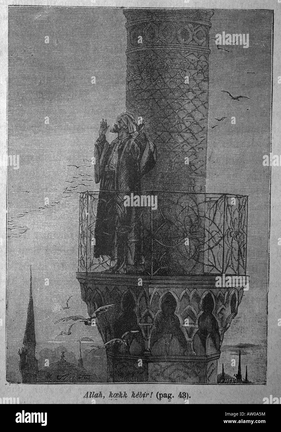 Incisione di Jules Verne s Kéraban le têtu autore Léon Benet dalla prima edizione italiana 1897 Foto Stock