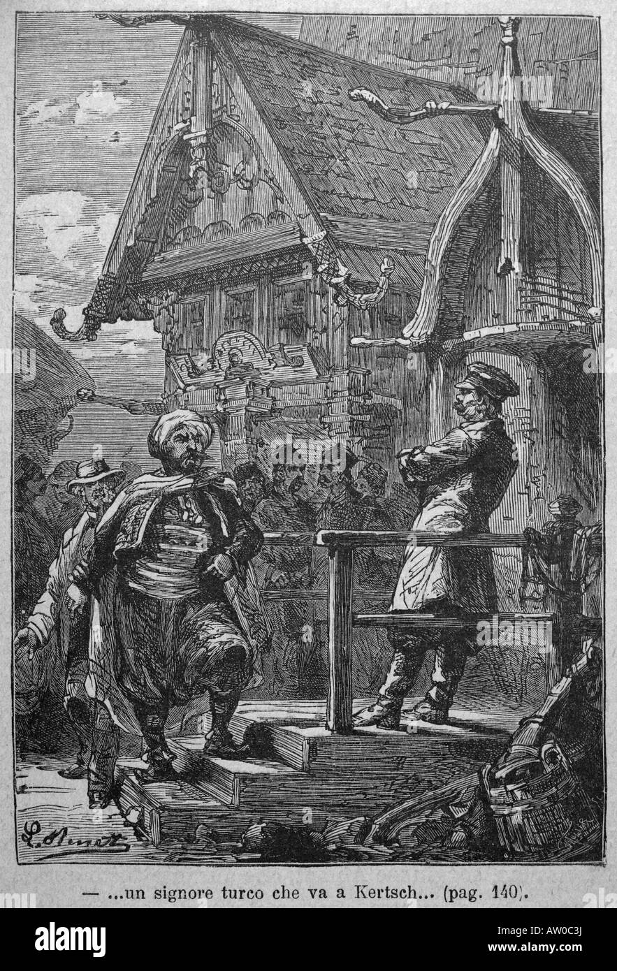 Incisione di Jules Verne s Kéraban le têtu autore Léon Benet dalla prima edizione italiana 1897 Foto Stock