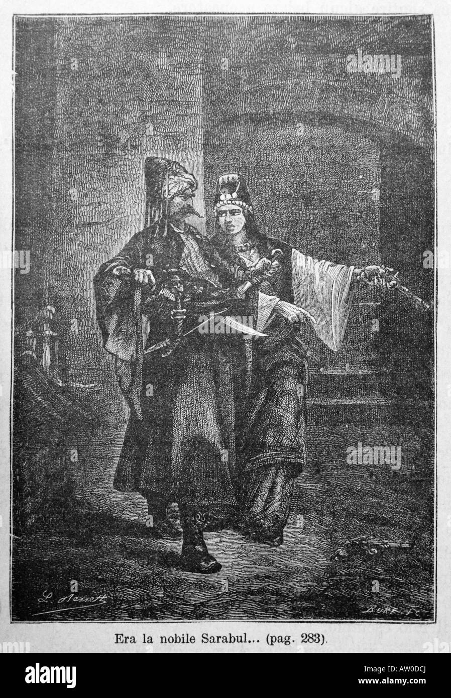 Incisione di Jules Verne s Kéraban le têtu autore Léon Benet dalla prima edizione italiana 1897 Foto Stock