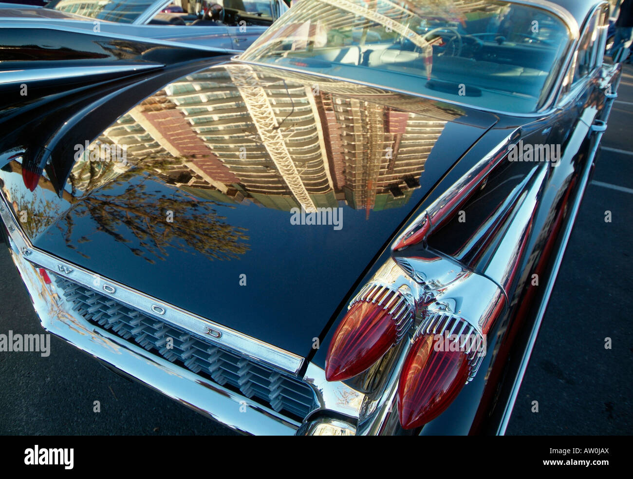 Cadillac Fleetwood con riflessi nella foto di avvio da Bruce Miller Foto Stock