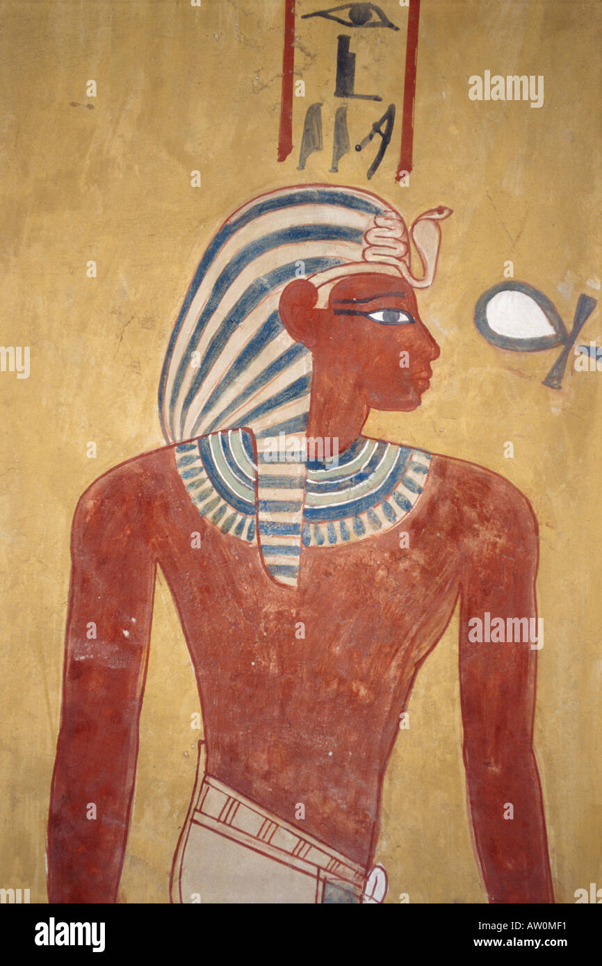 Pittura murale nella tomba di Horemheb e la Valle dei Re, Tebe, Egitto, Africa Foto Stock