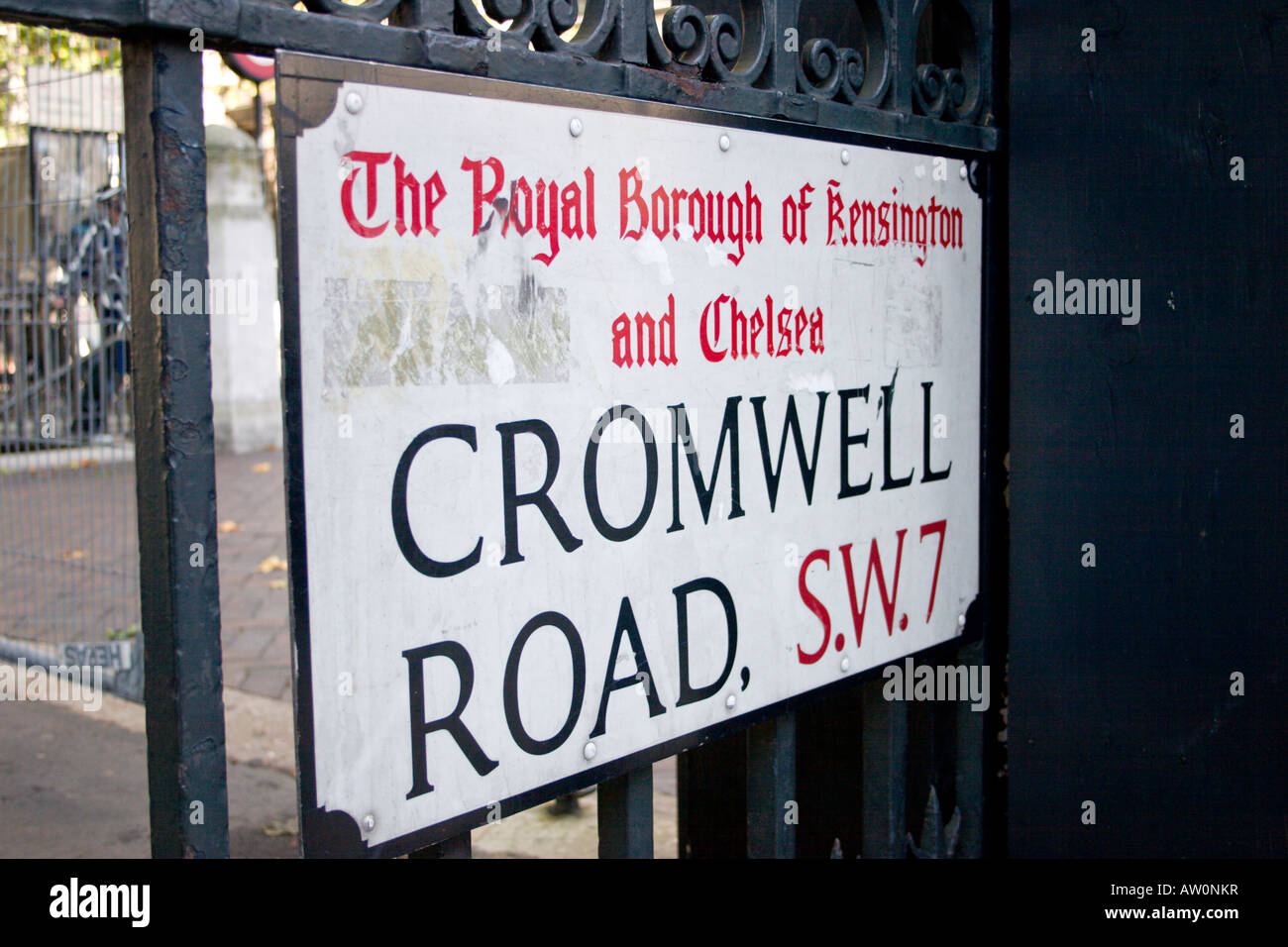 Cromwell Road Londra SW7 il nome della strada segno Foto Stock